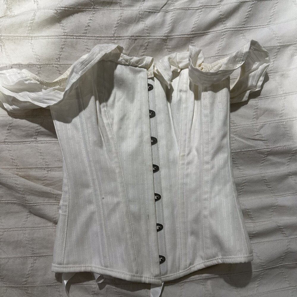 Corset Story White Cotton Corset Top | Off the Shoulder Sleeves | Size US 4
